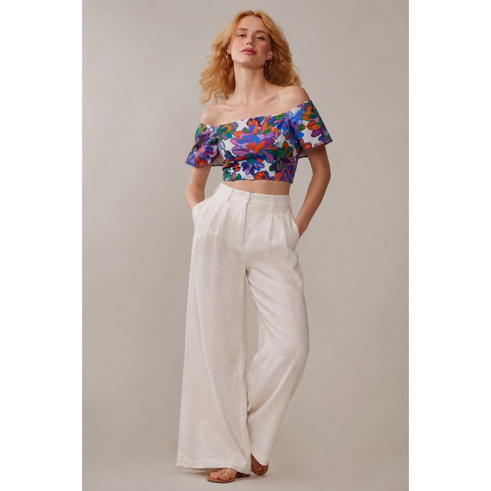 New York & Company‎ Floral Linen Blend Flutter Sleeve Crop Top XXL NWT 3019